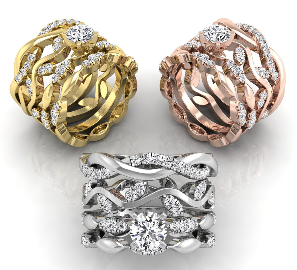 18K Bespoke Round Diamond Multi-Row Ring — 3 COLOR