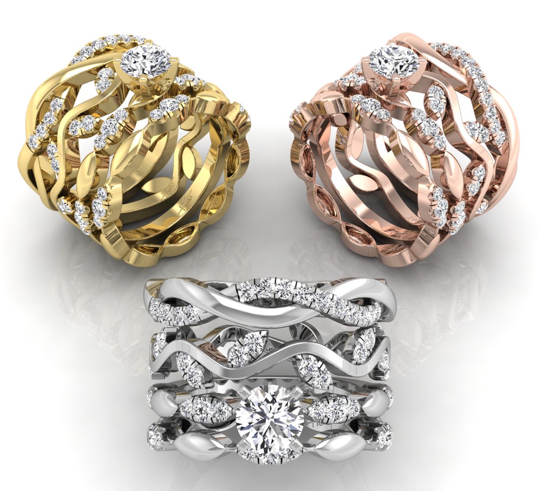18K Bespoke Round Diamond Multi-Row Ring — 3 COLOR