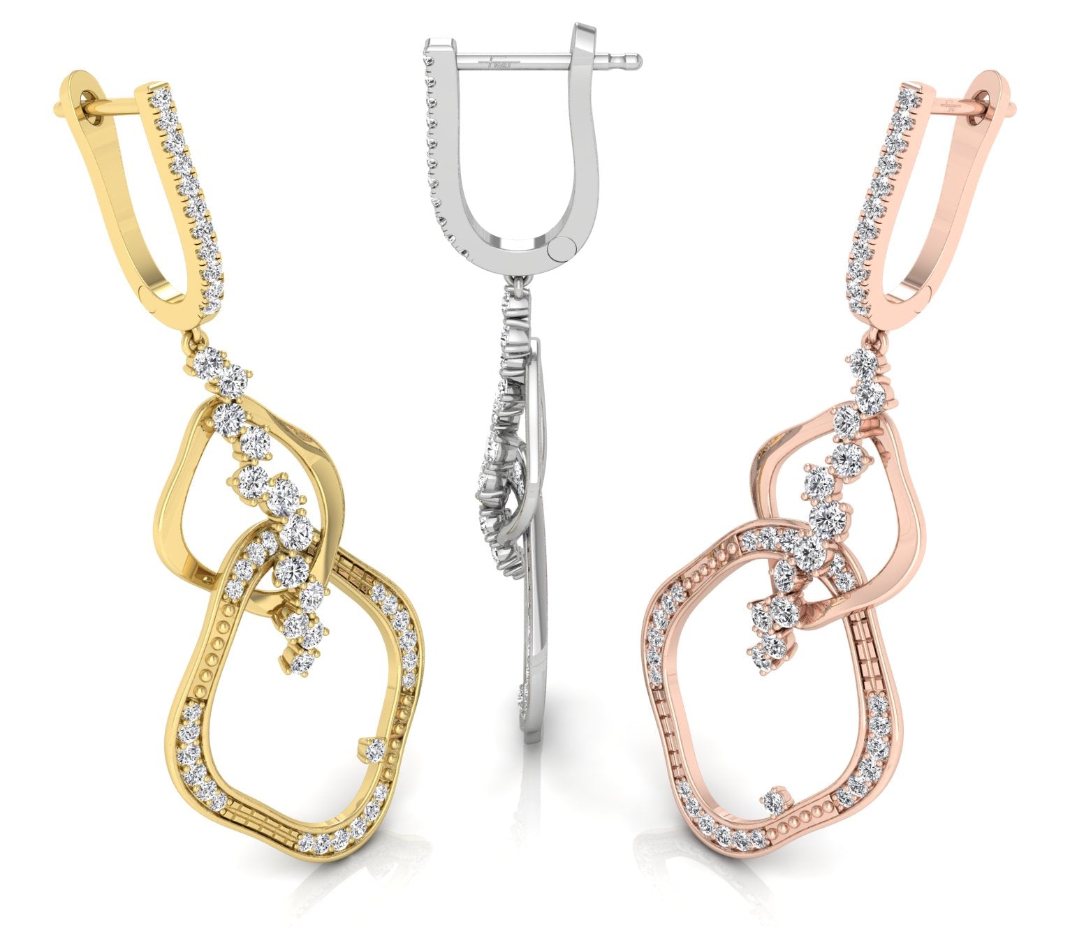 18K White Gold Diamond Drop Earrings — 3 COLOR