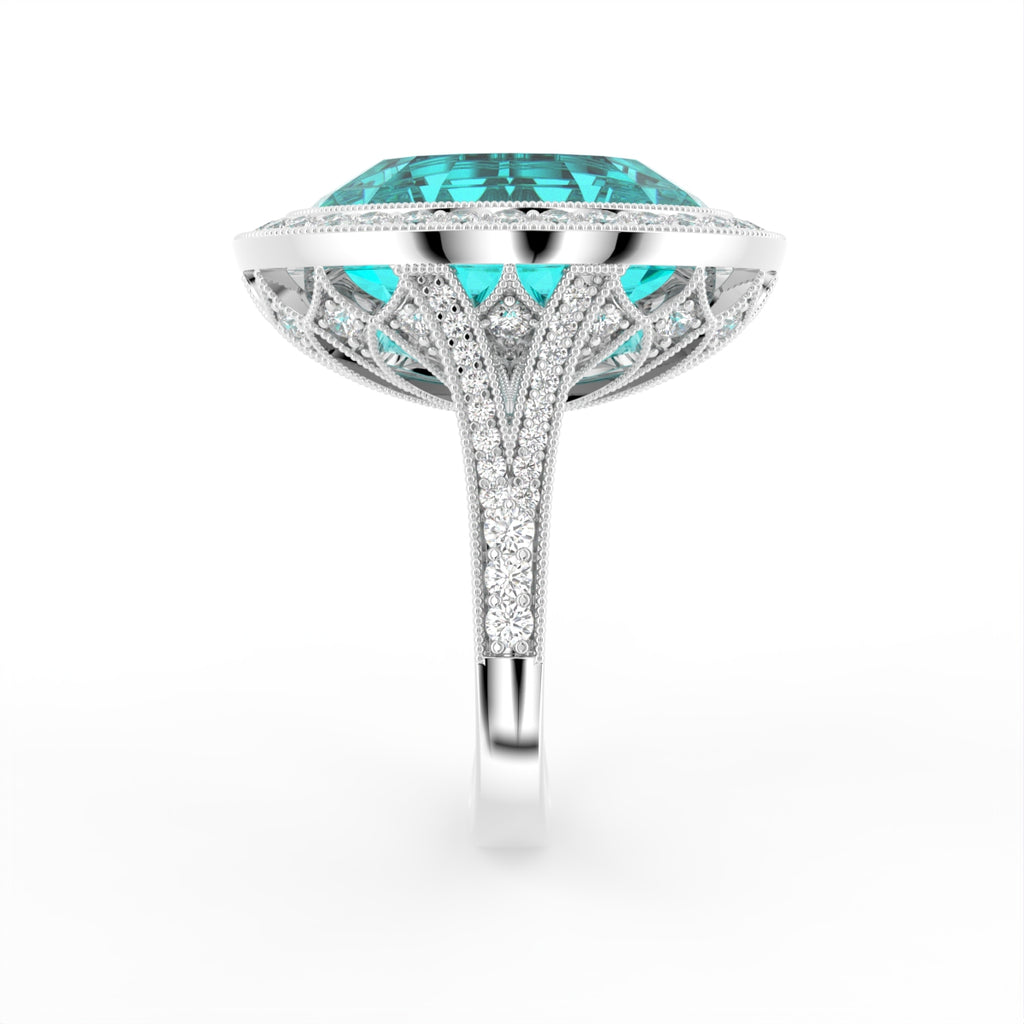 18K Halo Oval Statement Diamond Ring — SIDE
