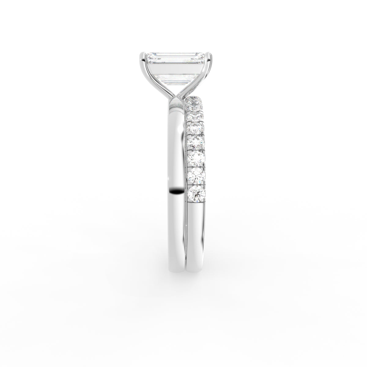 18K Solitaire Emerald Cut Diamond Engagement Ring — SIDE