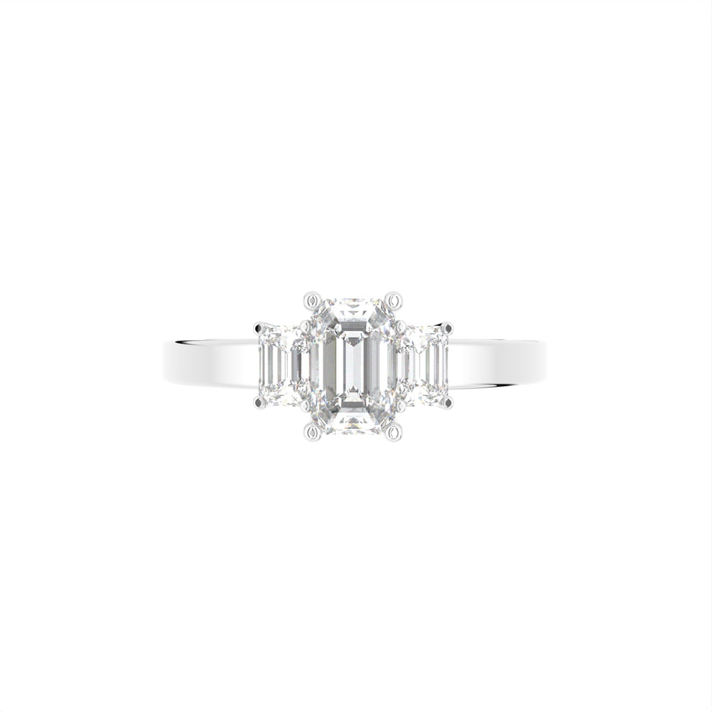 18K White Gold Trilogy Emerald Diamond Ring — TOP