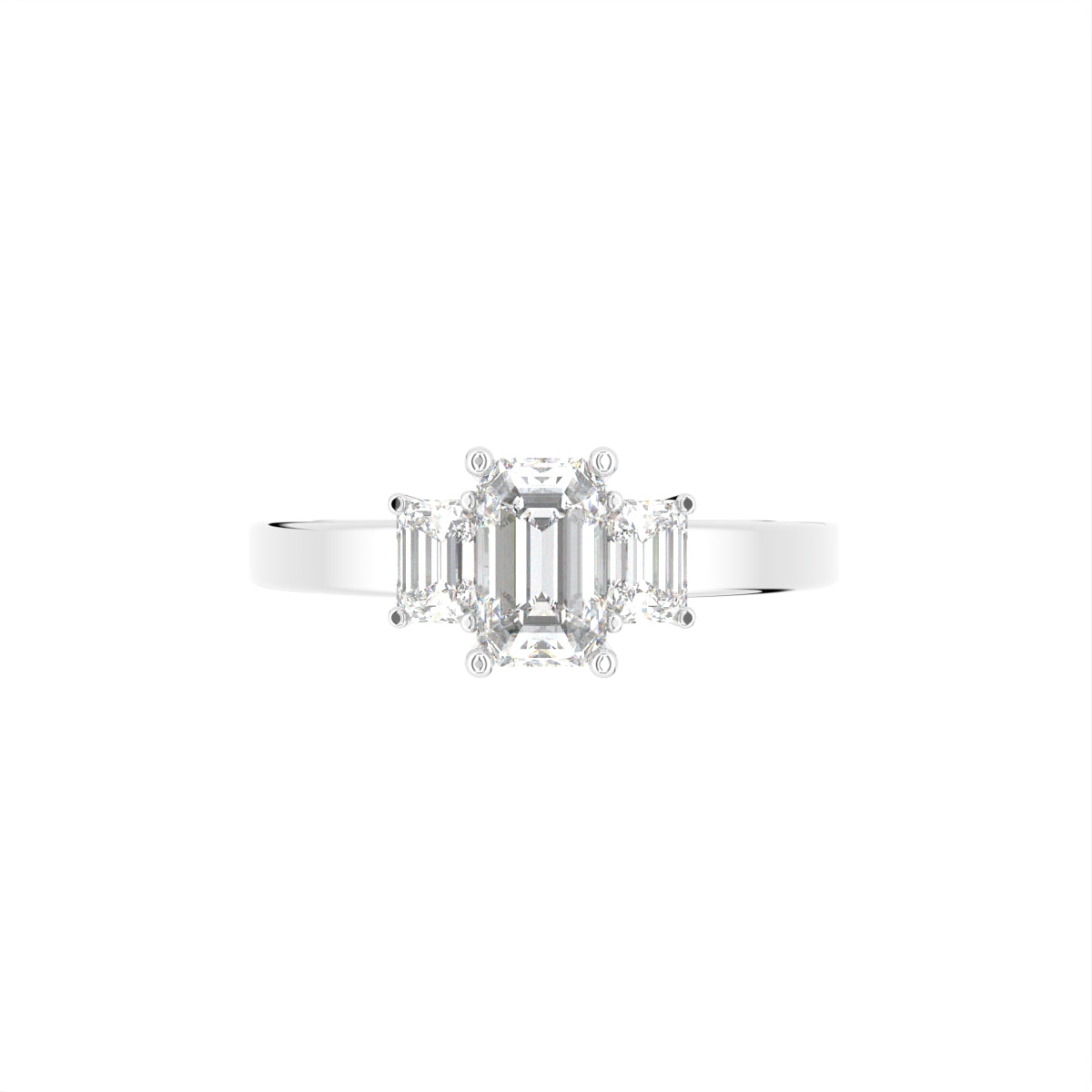 18K White Gold Trilogy Emerald Diamond Ring — TOP