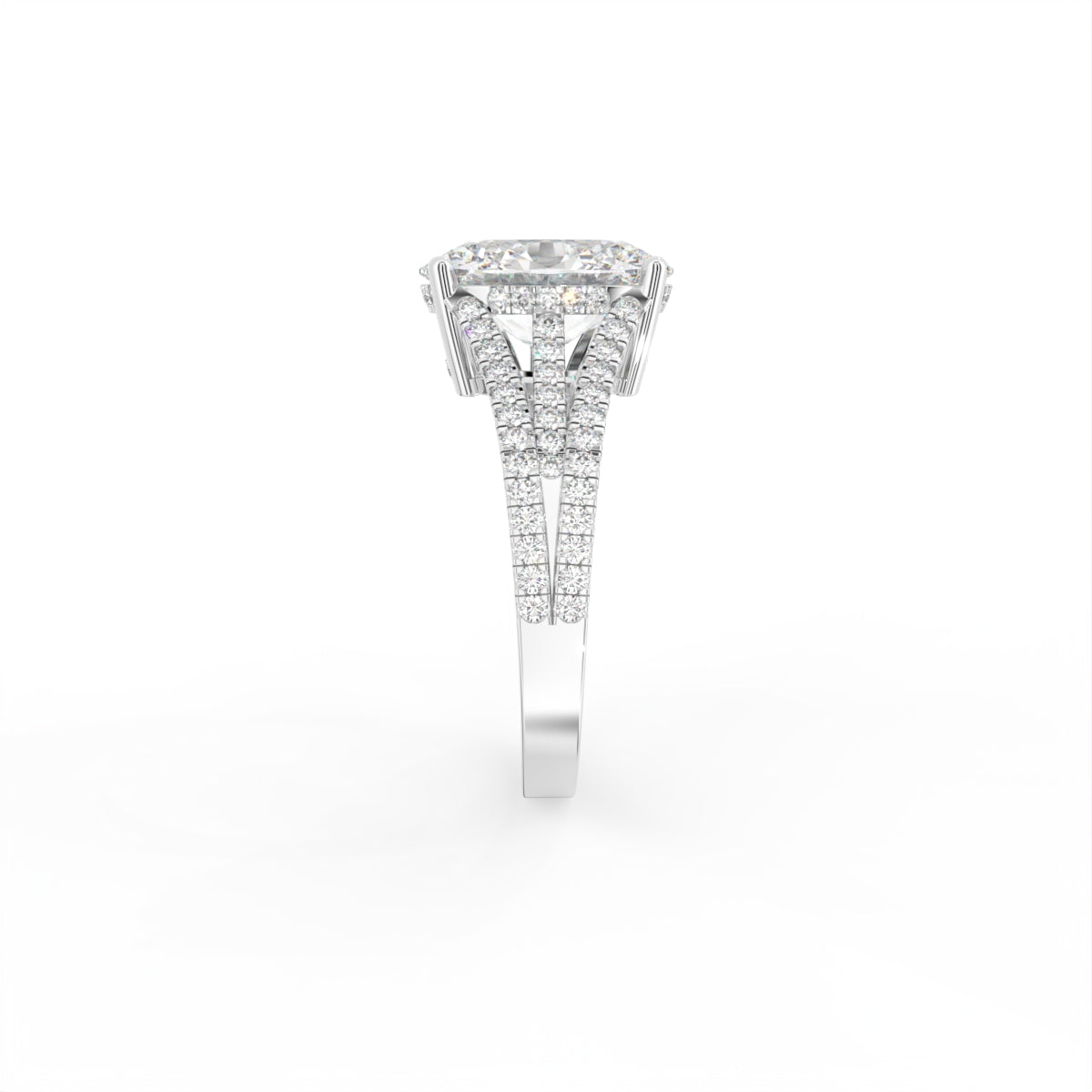 18K White Gold Solitaire Oval Diamond Ring — SIDE