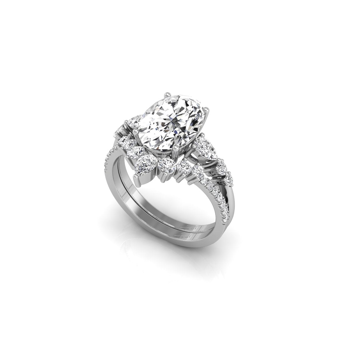 18K Bespoke Oval Diamond Engagement Ring — 3D VIEW