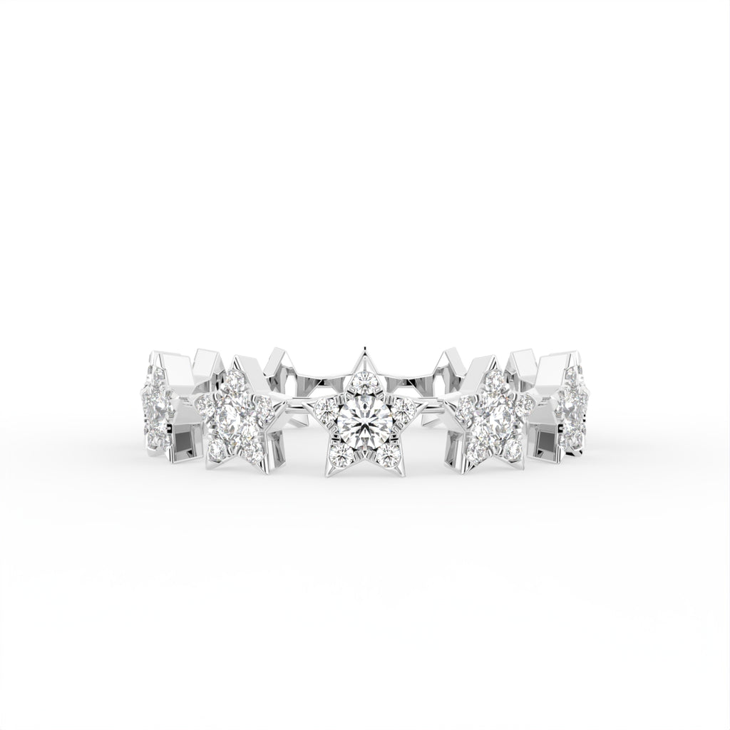 14K White Gold Star Round Diamond Ring — TOP
