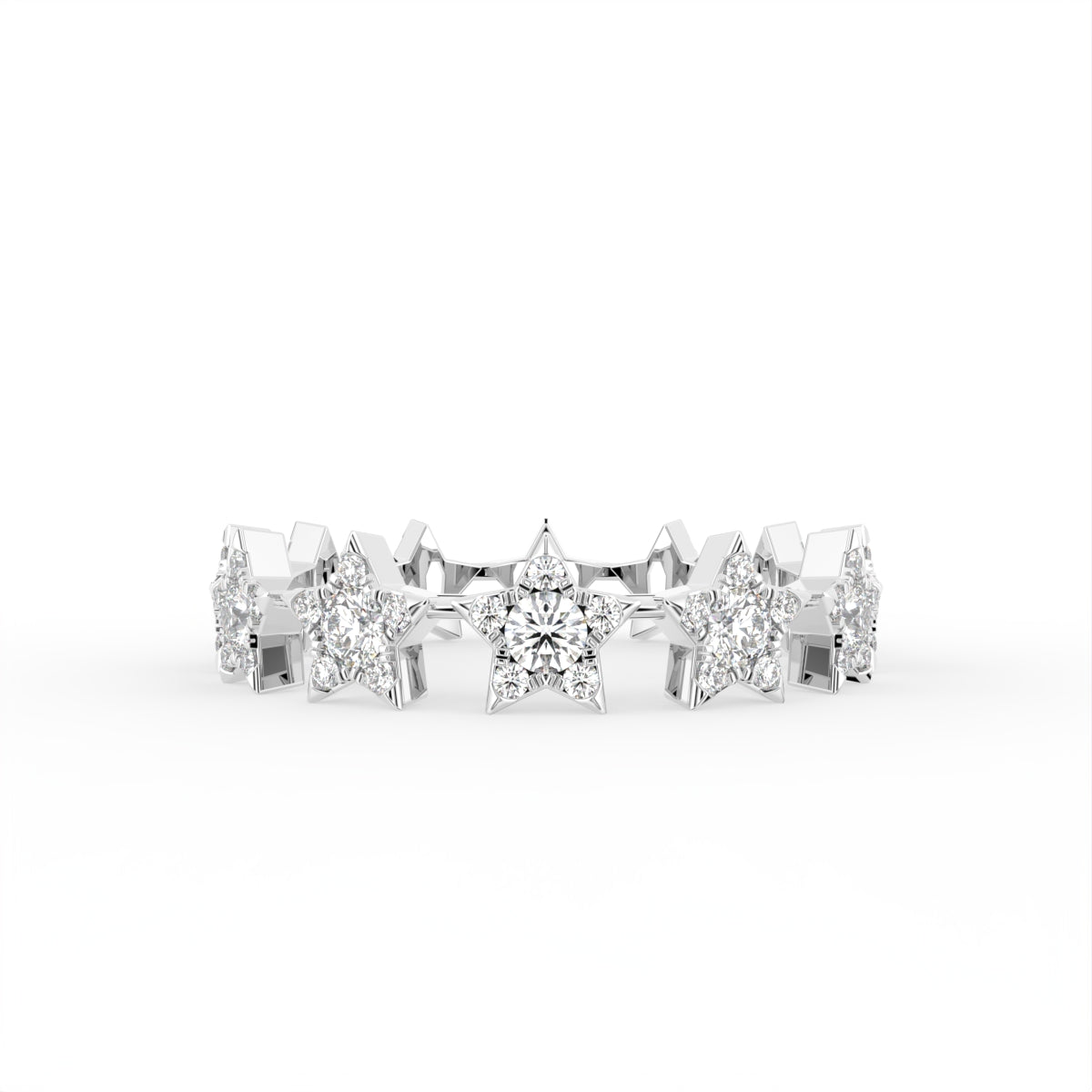 14K White Gold Star Round Diamond Ring — TOP