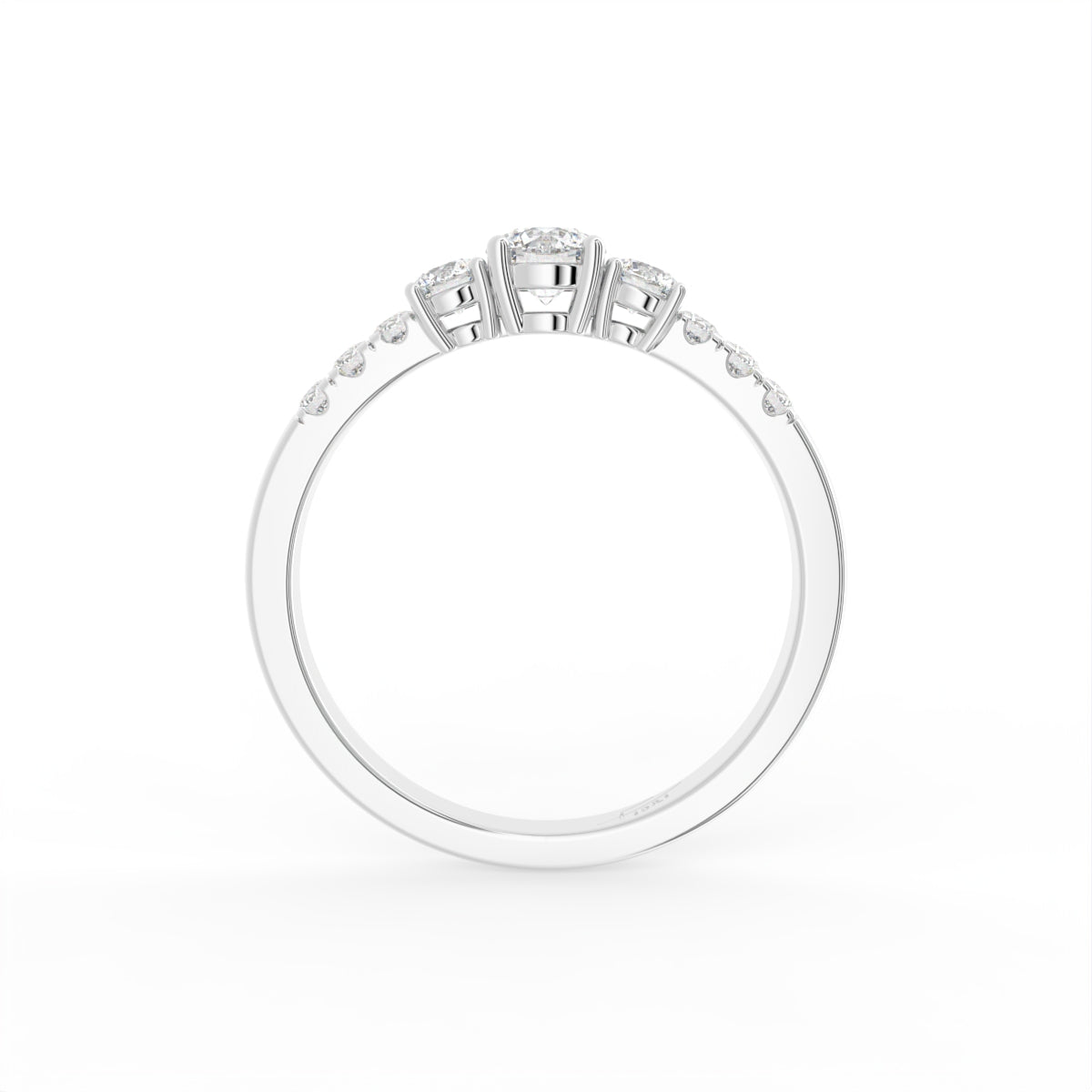 18K Bespoke Round Diamond Trilogy Ring — FRONT