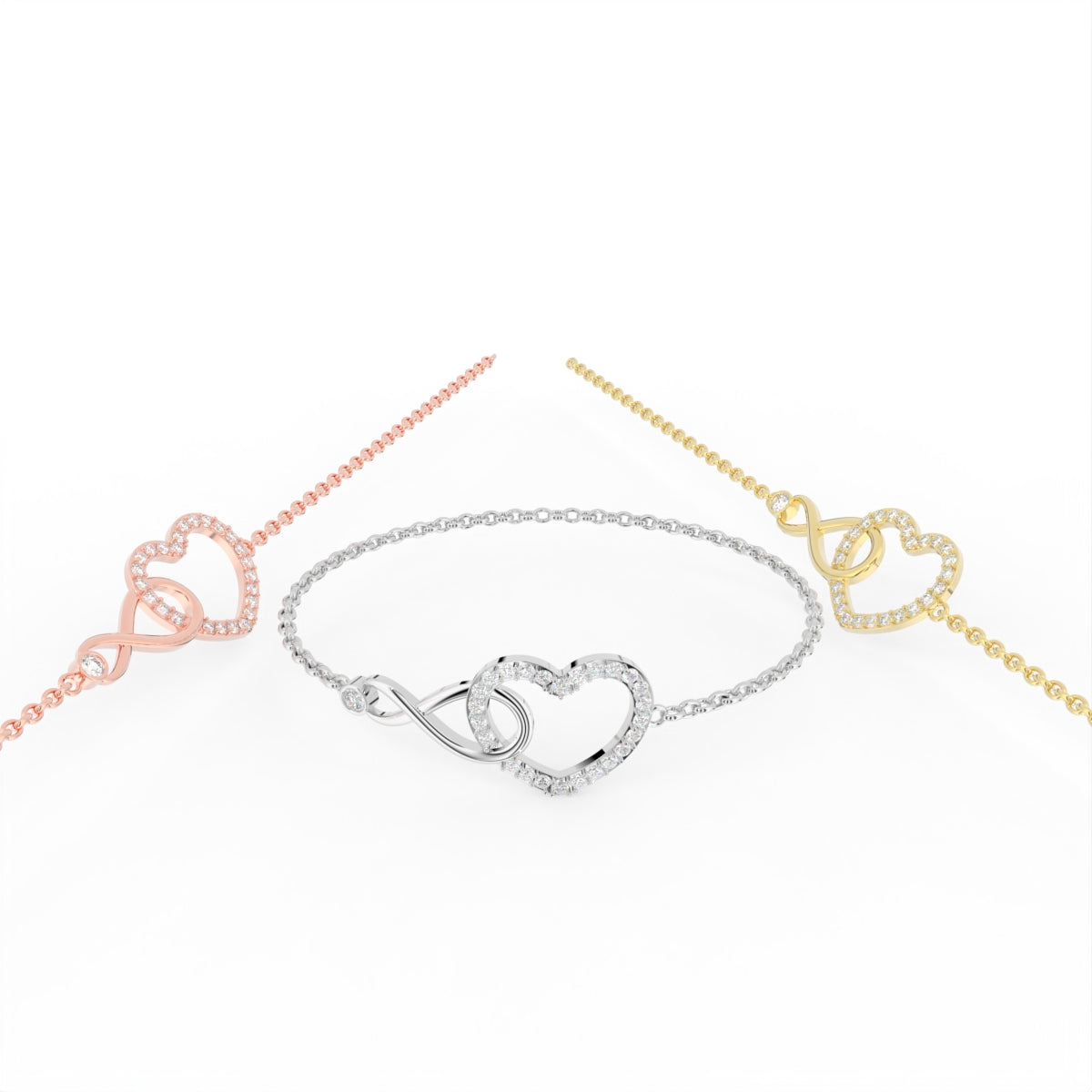 18K Heart Infinity Round Diamond Bracelet — 3 COLOR