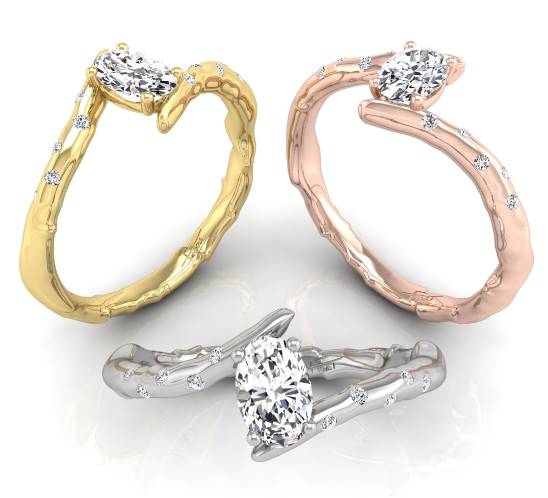 18K White Gold Solitaire Oval Diamond Ring — 3 COLOR