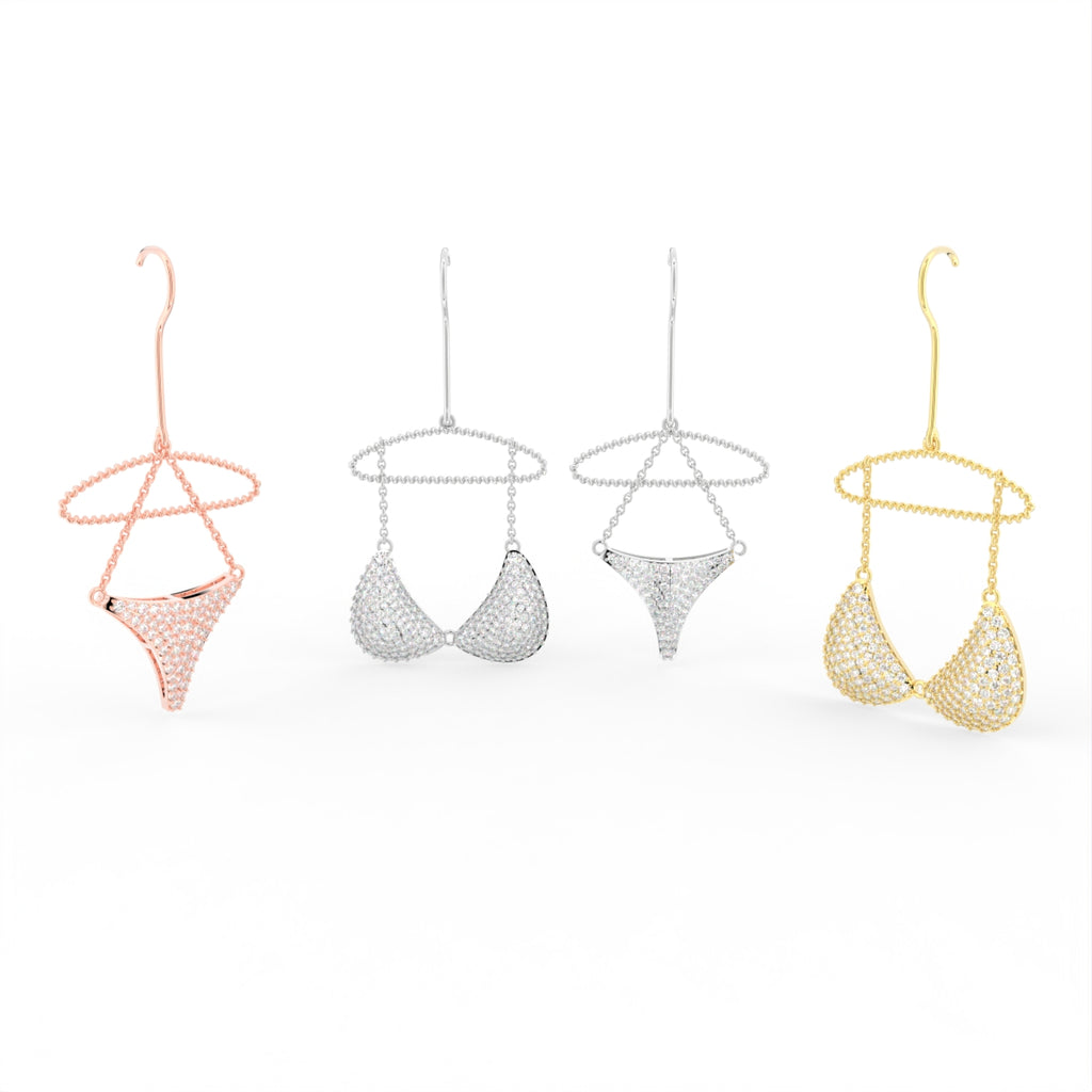 Sterling Silver Round Diamond Earrings — 3 COLOR
