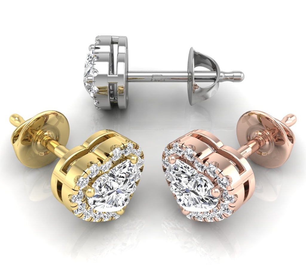 18K Heart Halo Diamond Earrings — 3 COLOR