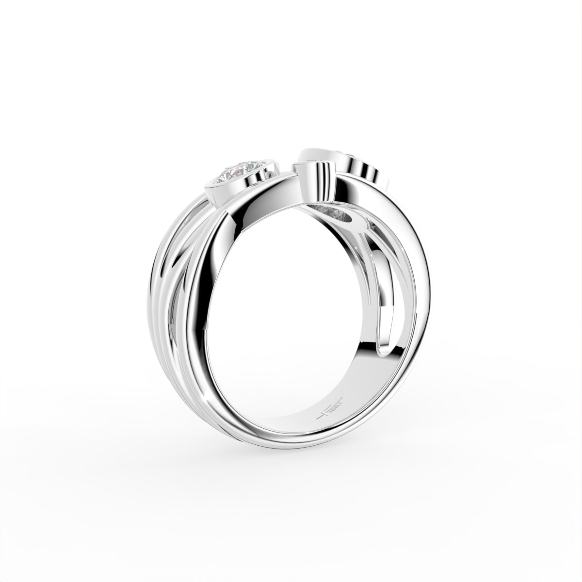 18K Yellow Gold Bezel Round Diamond Ring — 3D VIEW