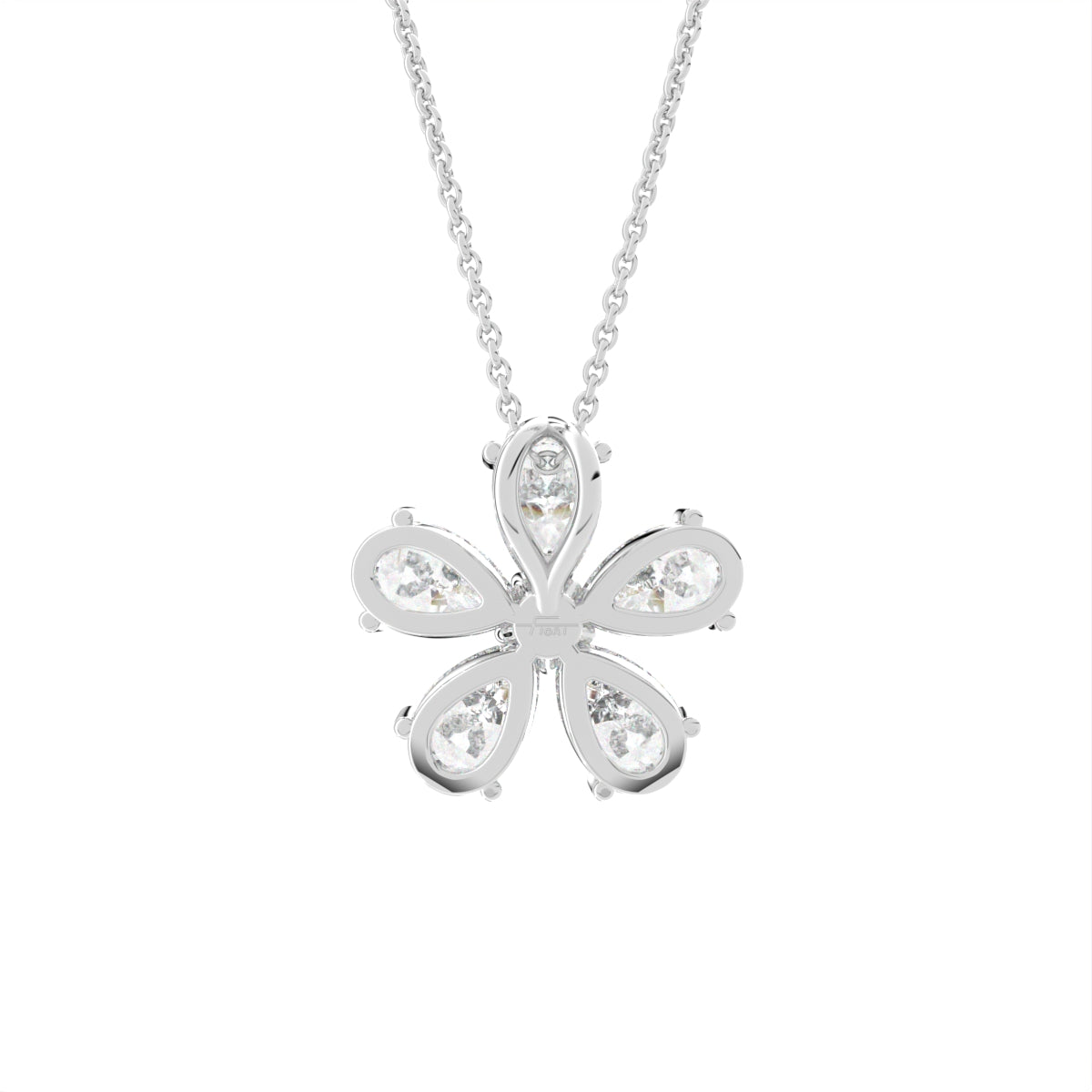 vimg:FJ4953|vimg:FJ3989|vimg:FJ4955|14K White Gold Floral Pear Diamond Pendant — BACK