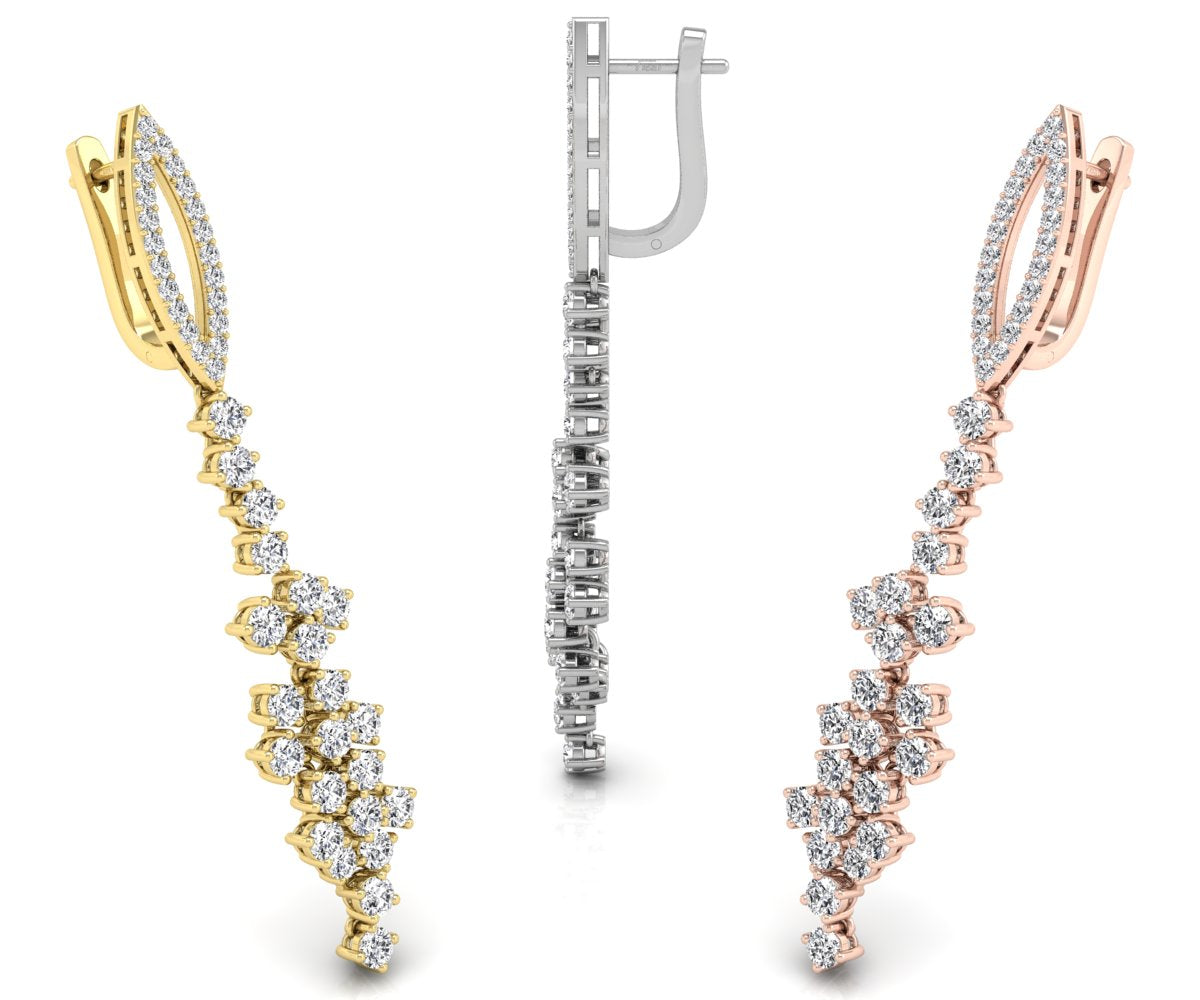 18K White Gold Round Diamond Drop Earrings — 3 COLOR