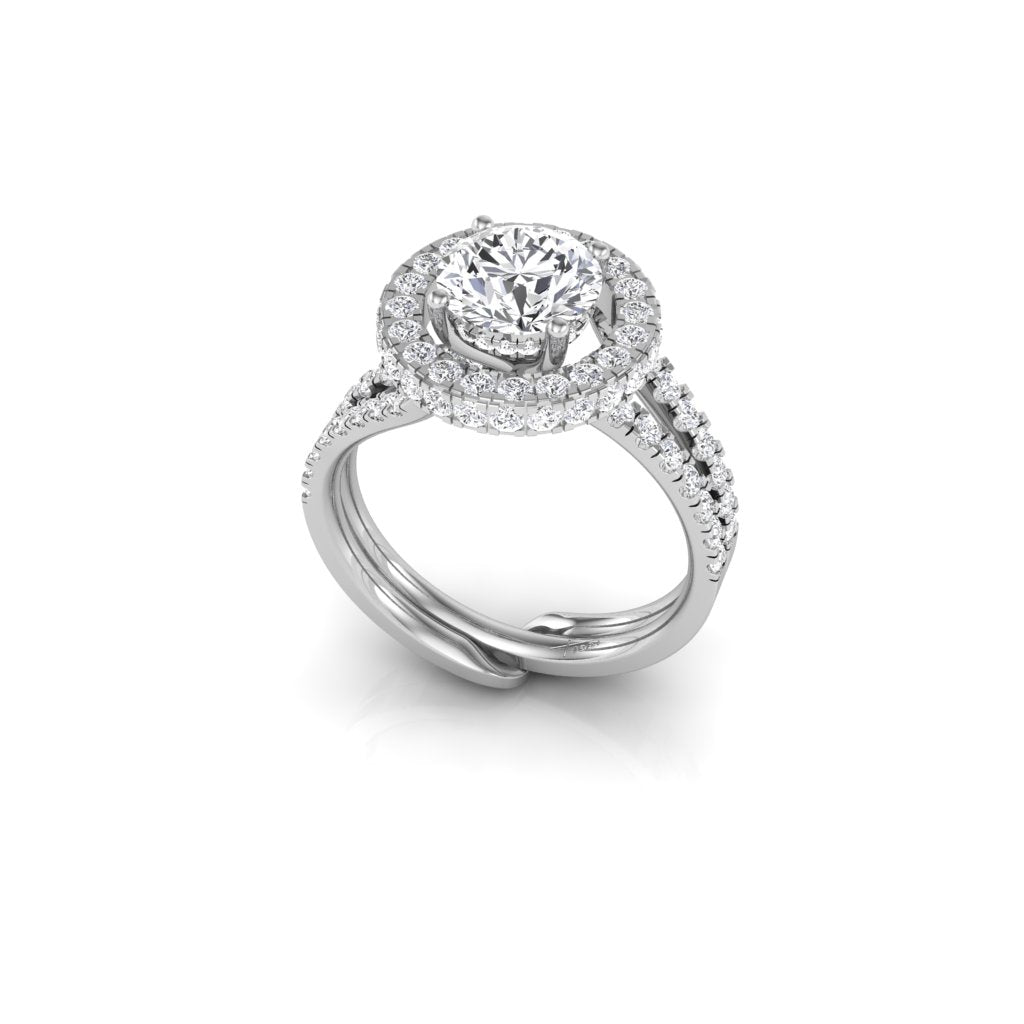 18K White Gold Halo Round Diamond Ring — 3D VIEW