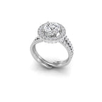 18K White Gold Halo Round Diamond Ring — 3D VIEW