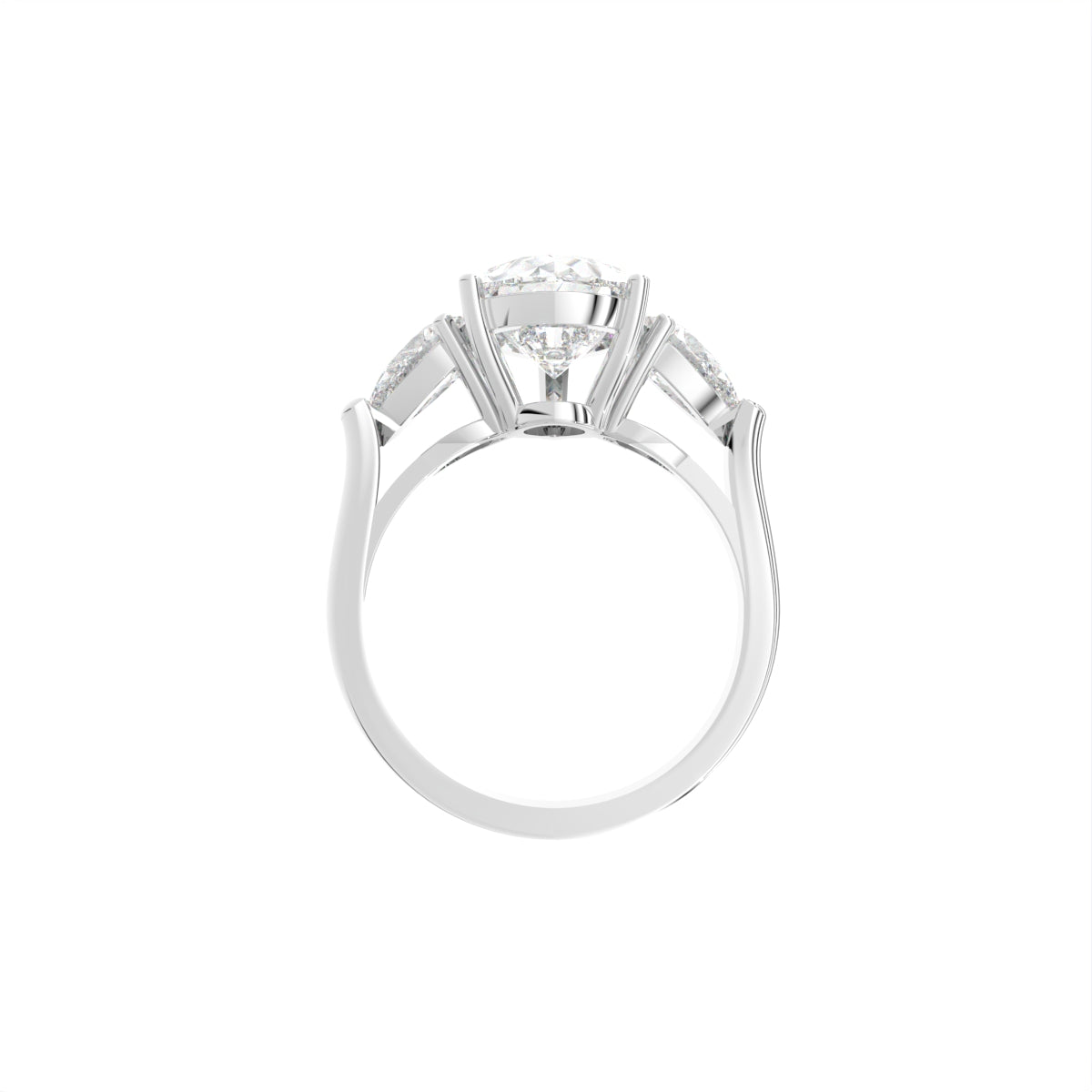 18K Trilogy Pear Diamond Engagement Ring — FRONT