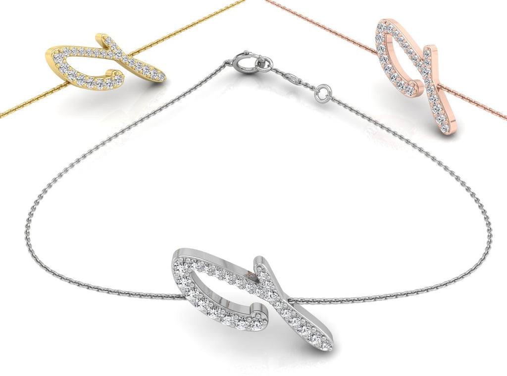 18K Alphabet Diamond Bracelet — 3 COLOR