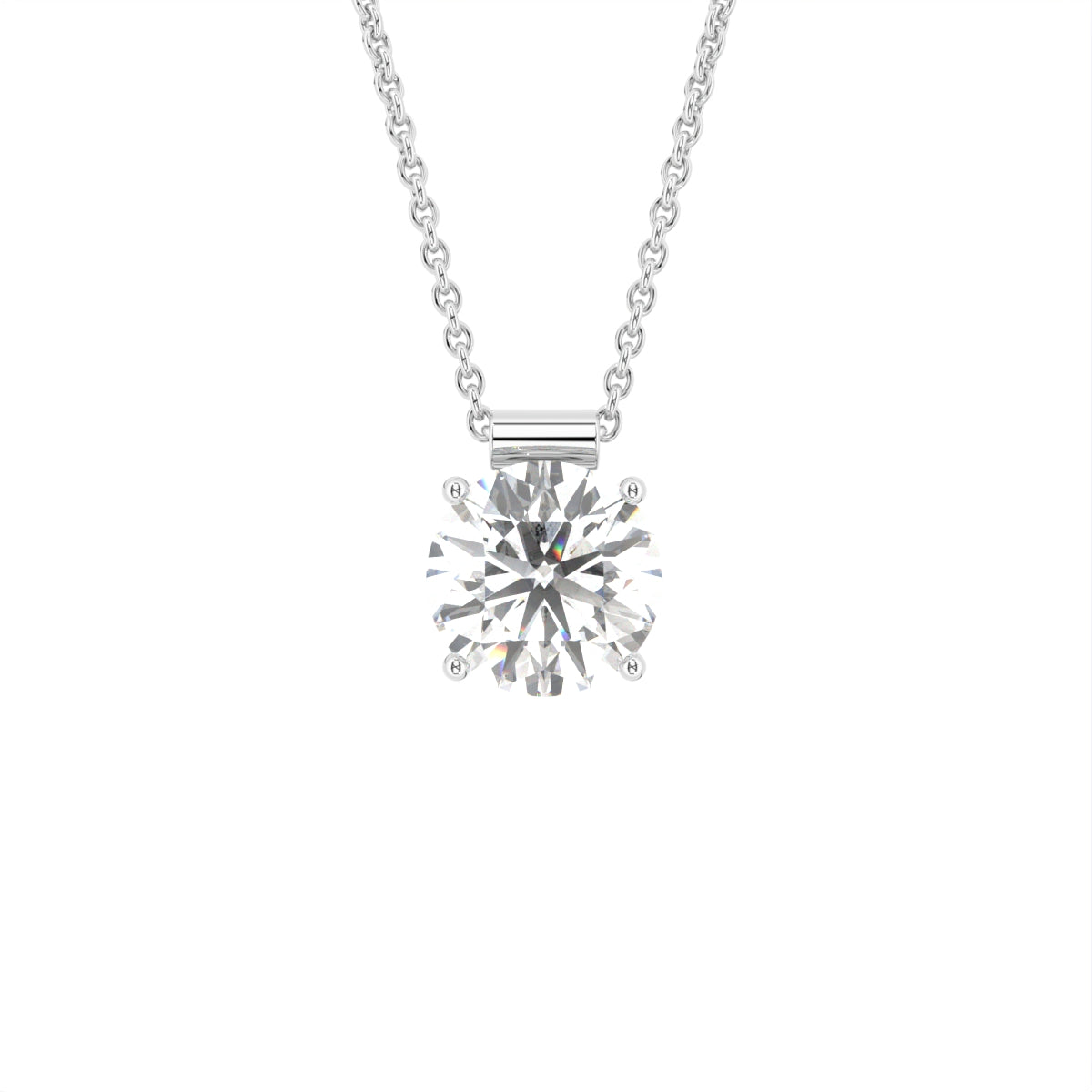 18K White Gold Solitaire Round Diamond Pendant — FRONT