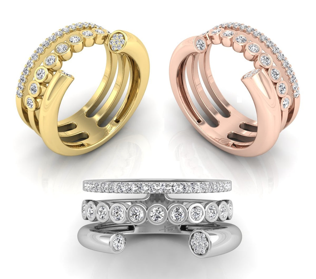 18K Multi-Band Diamond Ring — 3 COLOR