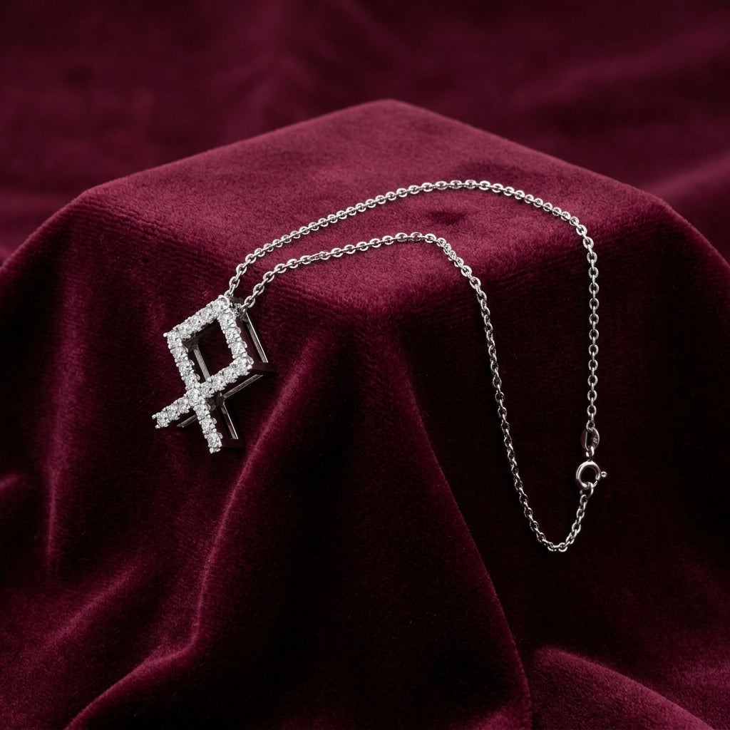 18K White Gold Othala Viking Round Diamond Pendant