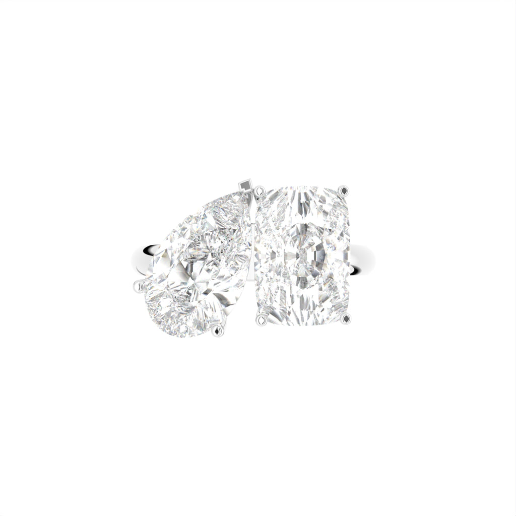 18K Pear Emerald Cut Diamond Ring — TOP