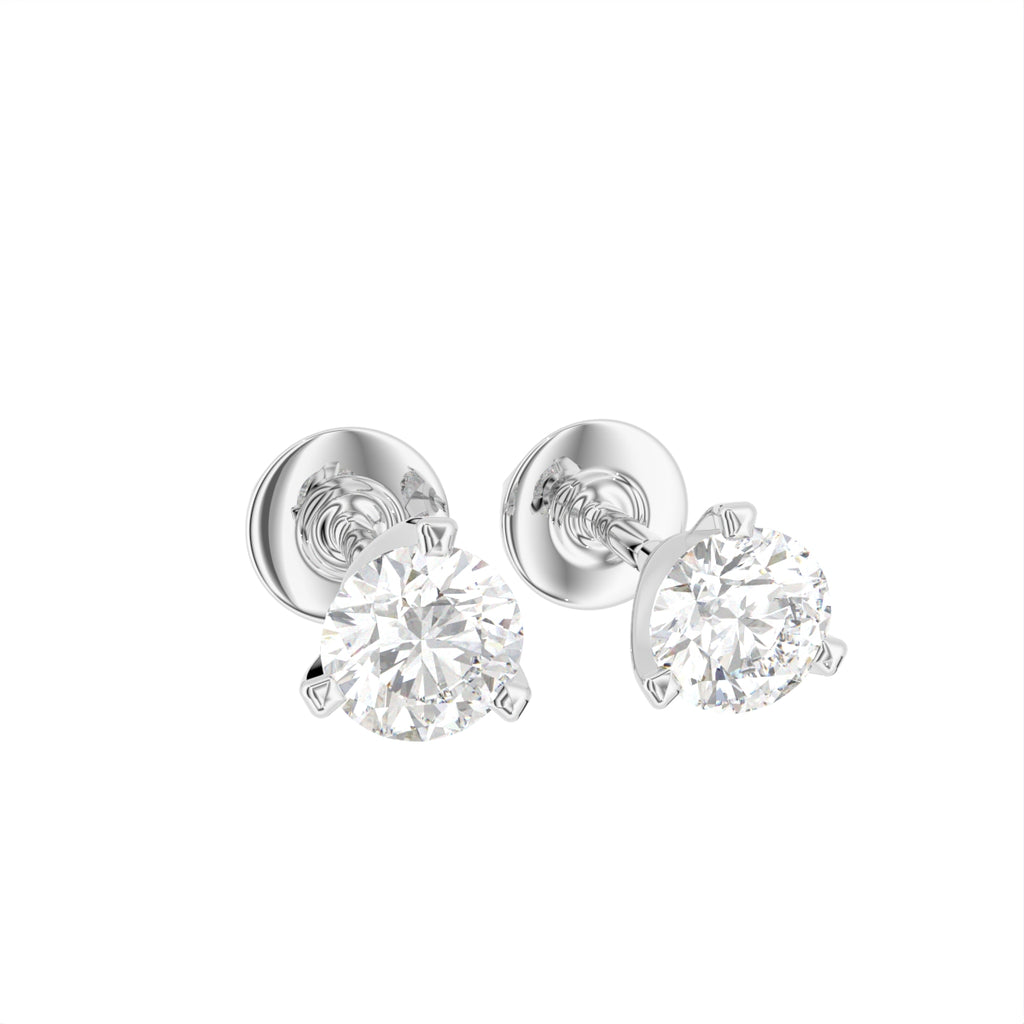 18K Round Solitaire Diamond Earrings — 3D VIEW