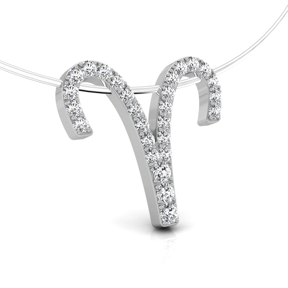 18K White Gold Zodiac Round Diamond Pendant — RIGHT