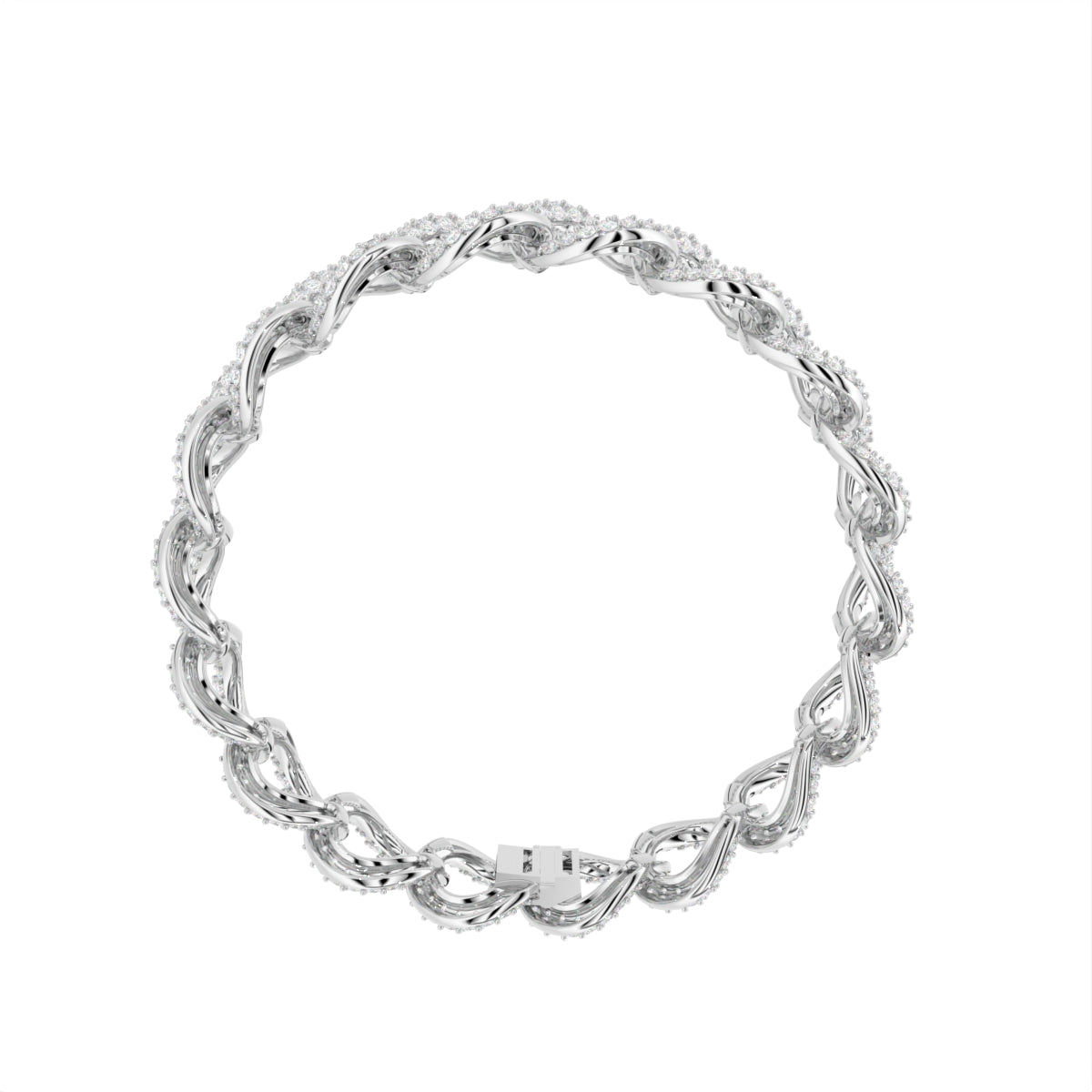 14K White Gold Round Diamond Link Bracelet — FRONT