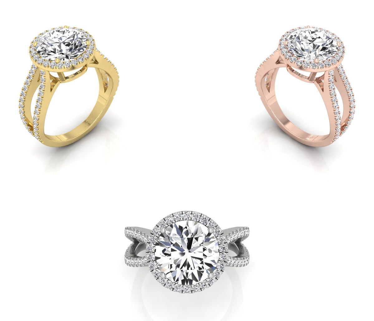 18K Halo Round Diamond Engagement Ring — 3 COLOR