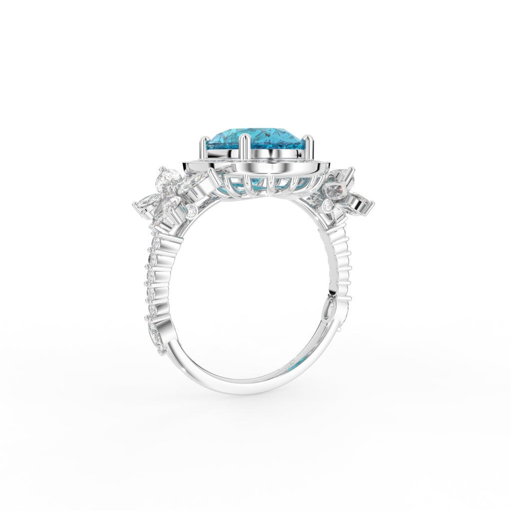 18K Yellow Gold Halo Oval Diamond Ring — 3D VIEW