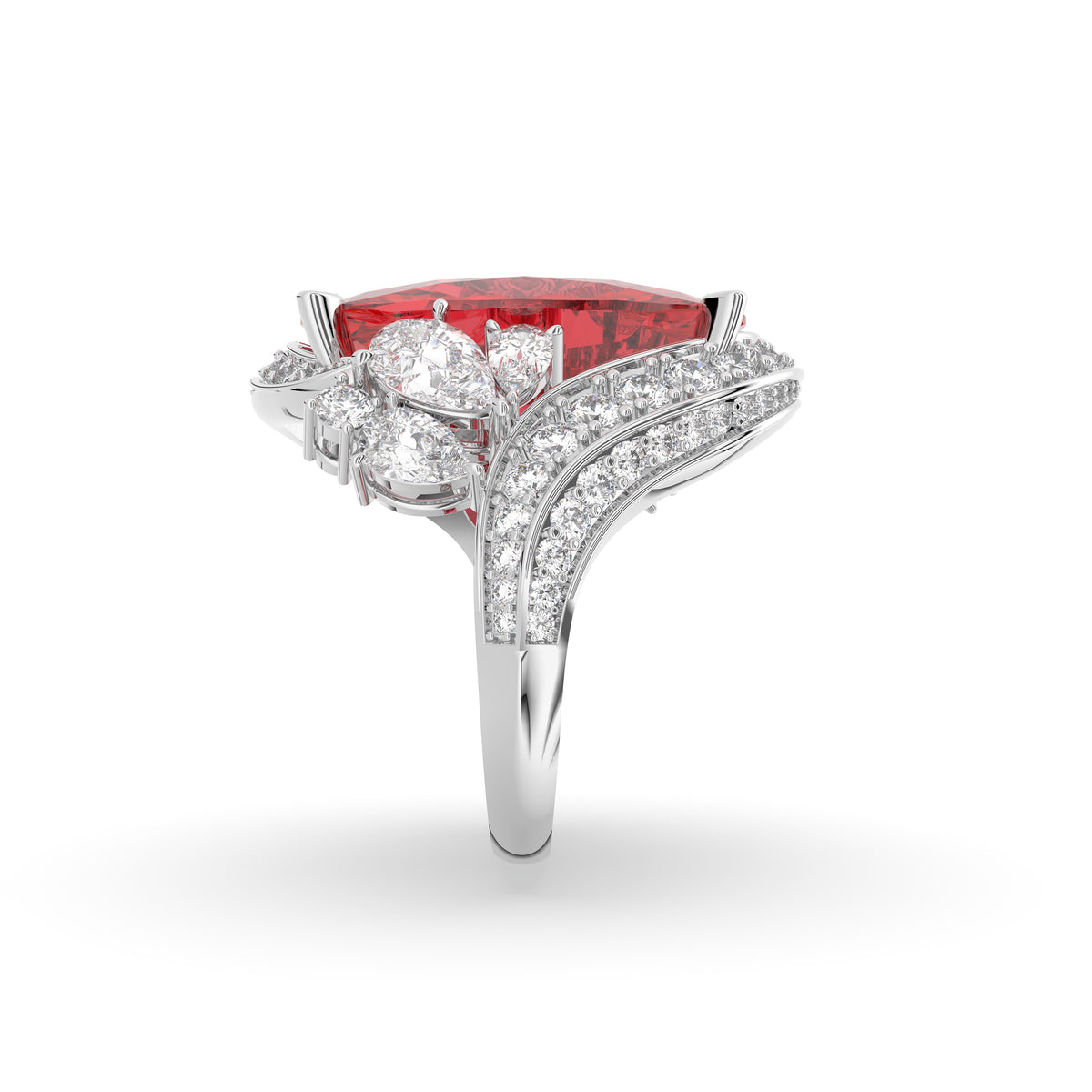 18K Red Oval and Diamond Cocktail Ring — SIDE