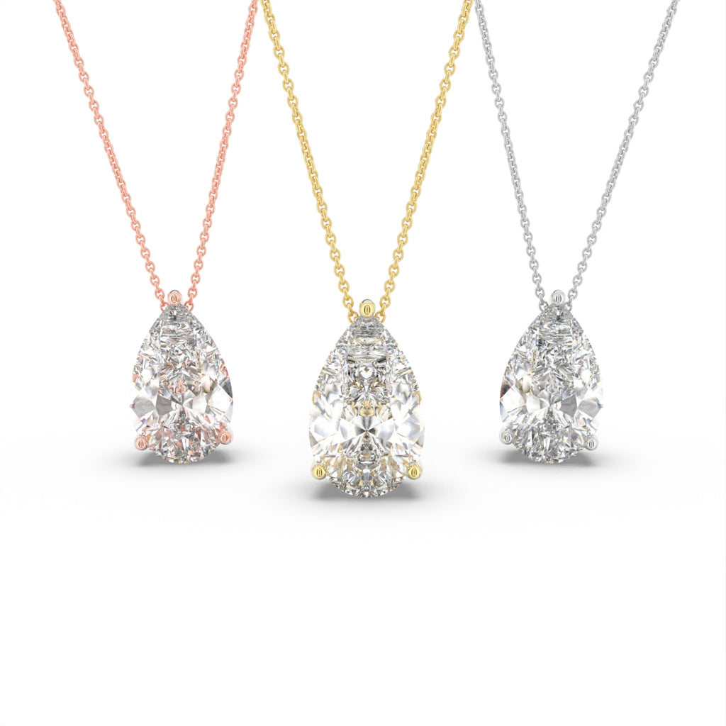 18K Solitaire Pear Diamond Pendant — 3 COLOR