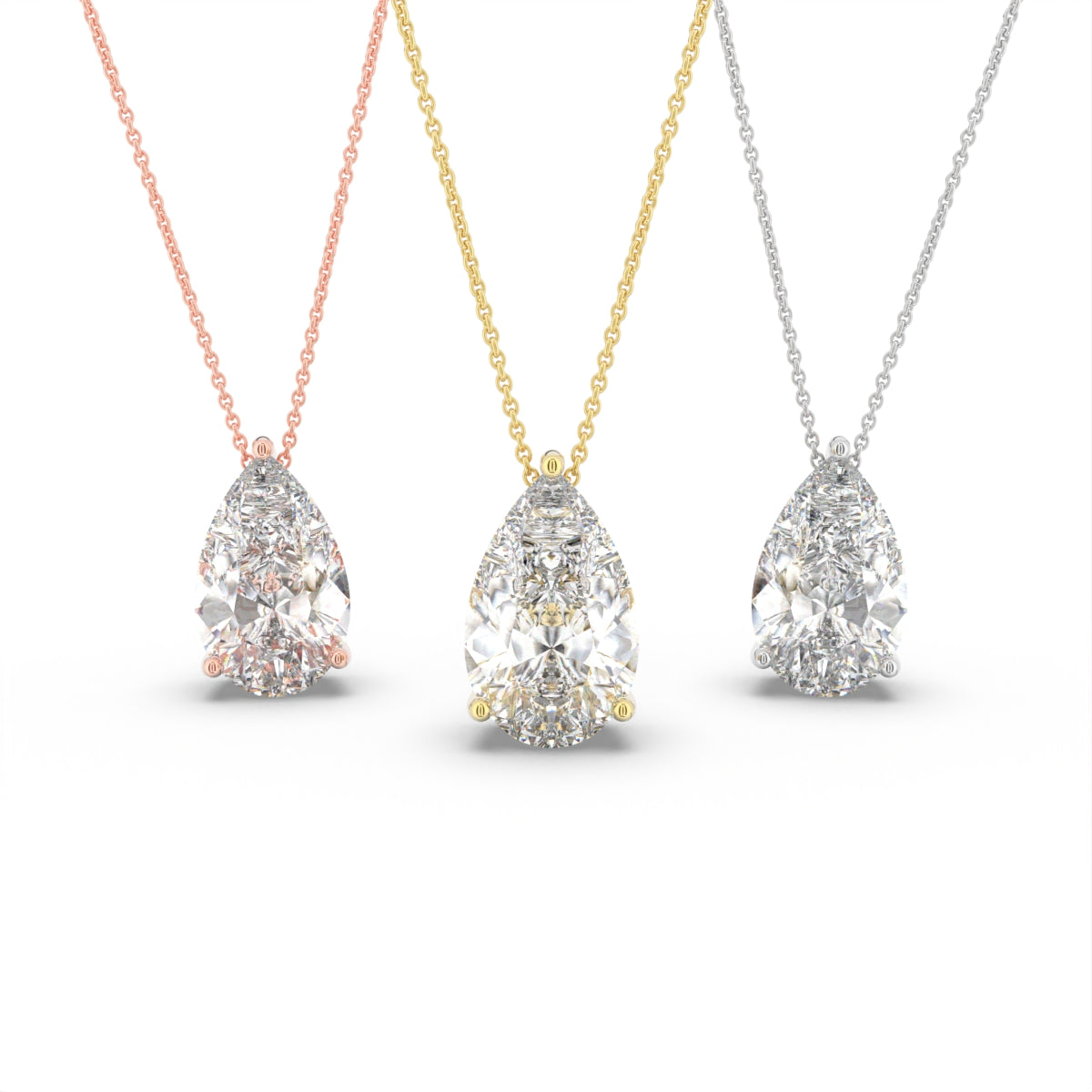 18K Solitaire Pear Diamond Pendant — 3 COLOR
