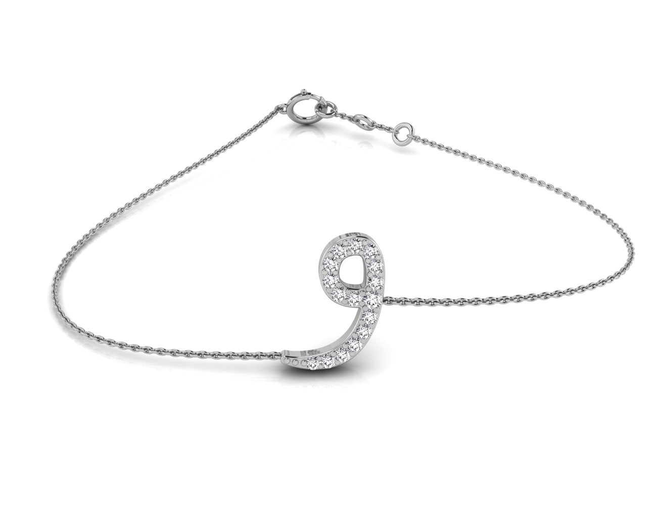 18K White Gold Arabic Alphabet Round Diamond Bracelet — TOP