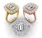 18K Halo Emerald Cut Diamond Solitaire Ring — 3 COLOR