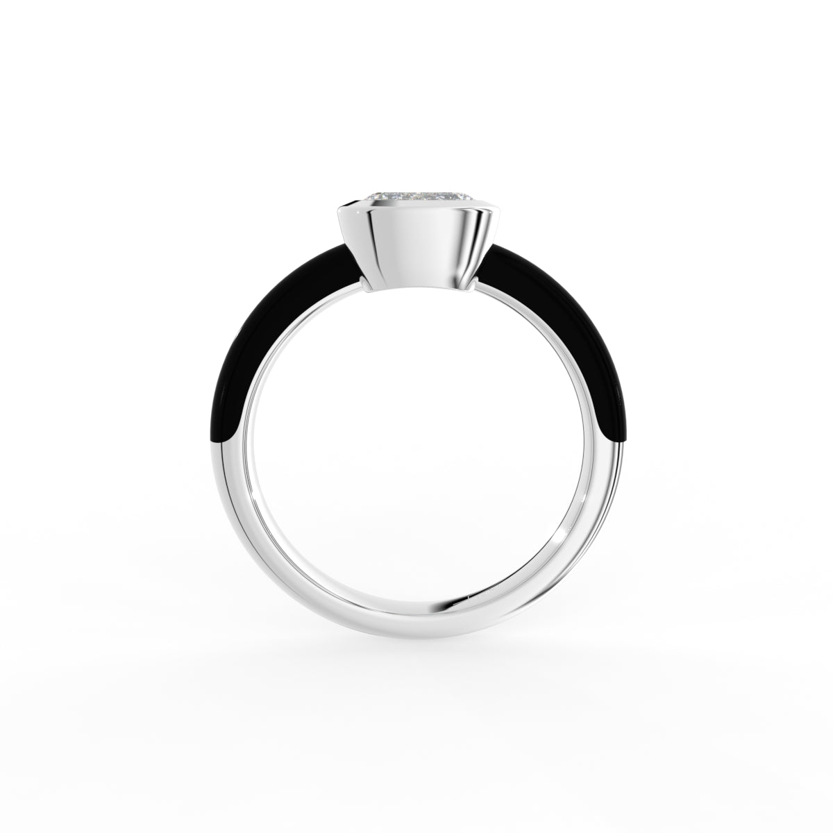 18K White Gold Solitaire Emerald Diamond Ring — FRONT