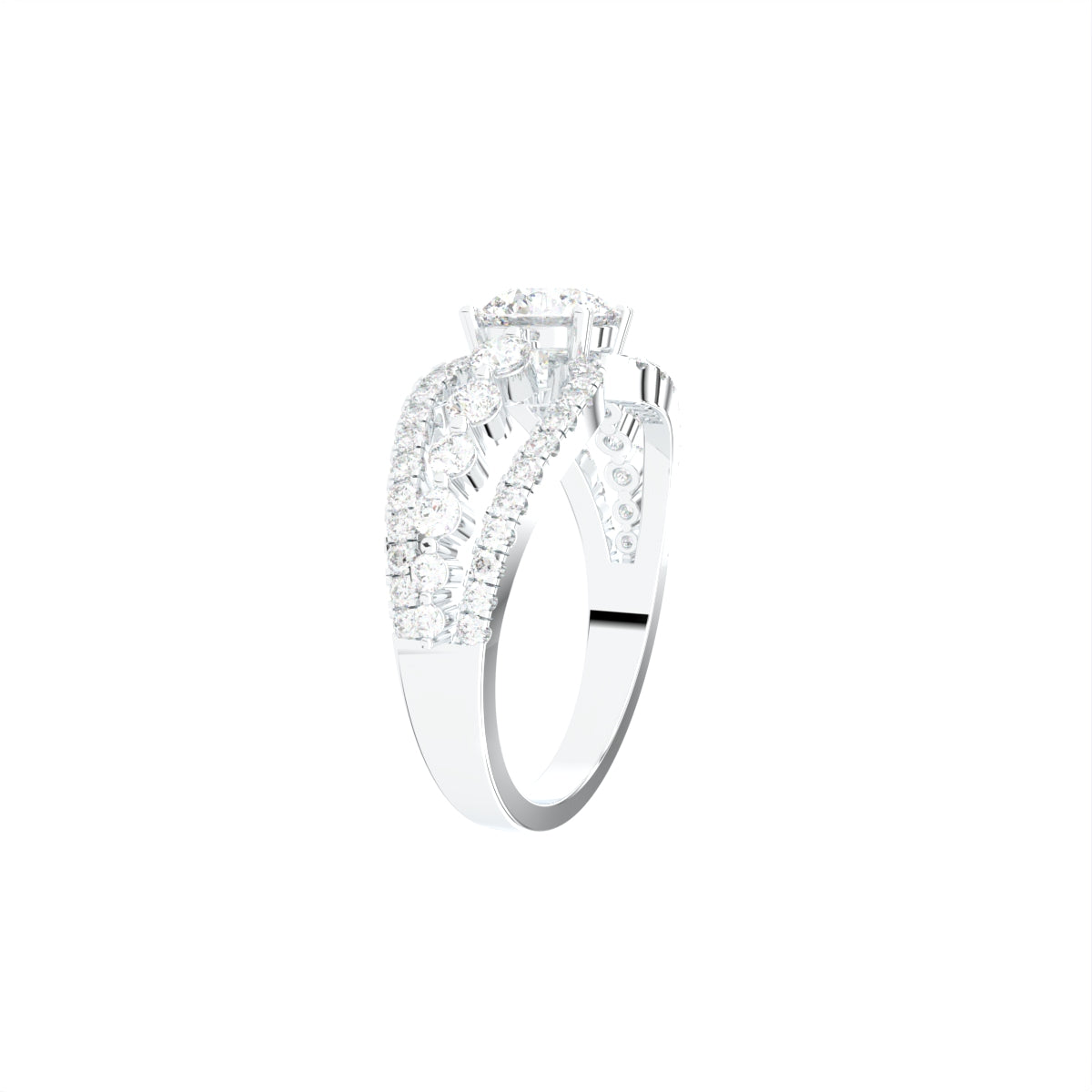 18K White Gold Bespoke Round Diamond Ring — 3D VIEW