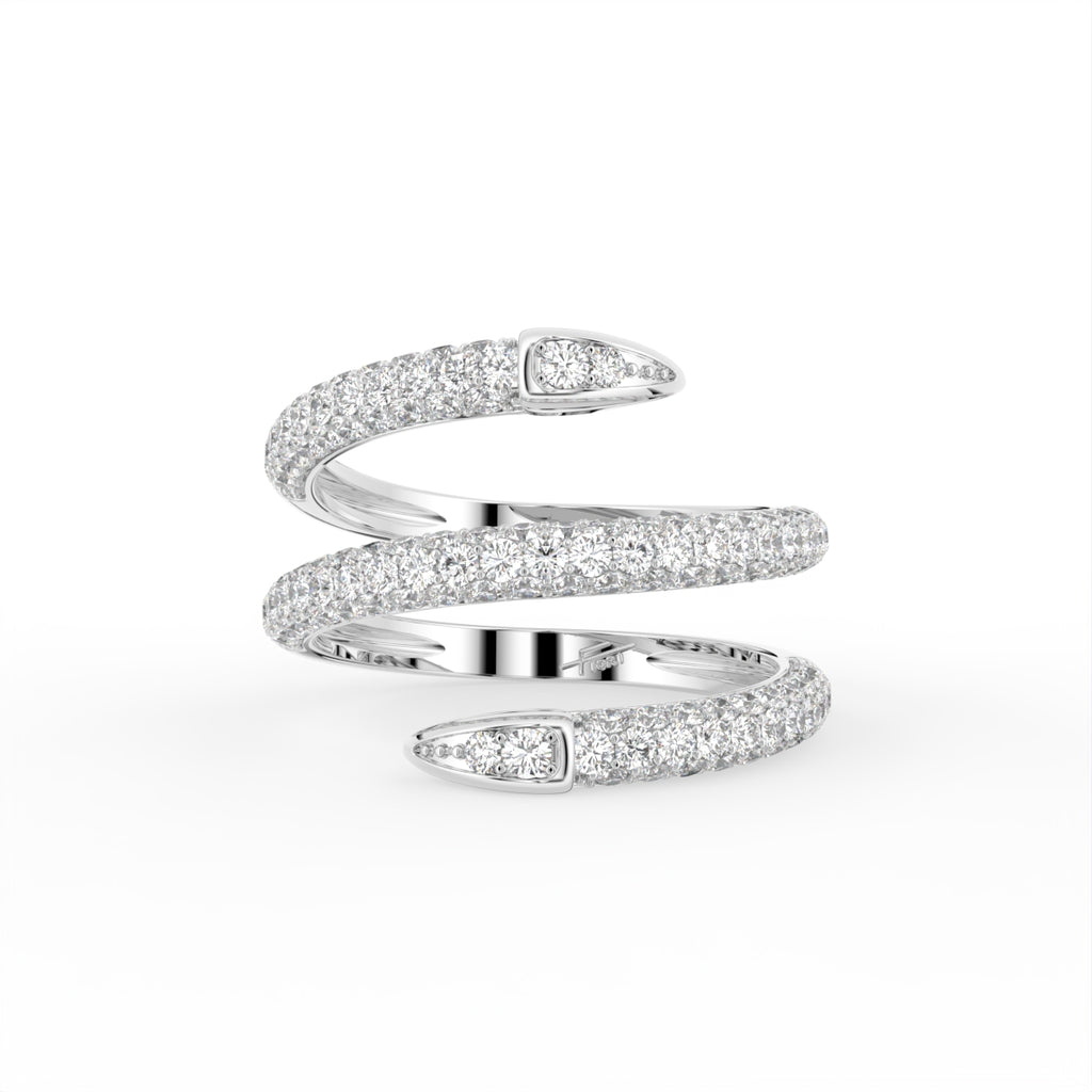 18K Spiral Pave Diamond Ring — TOP