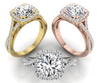 18K Halo Diamond Engagement Ring — 3 COLOR