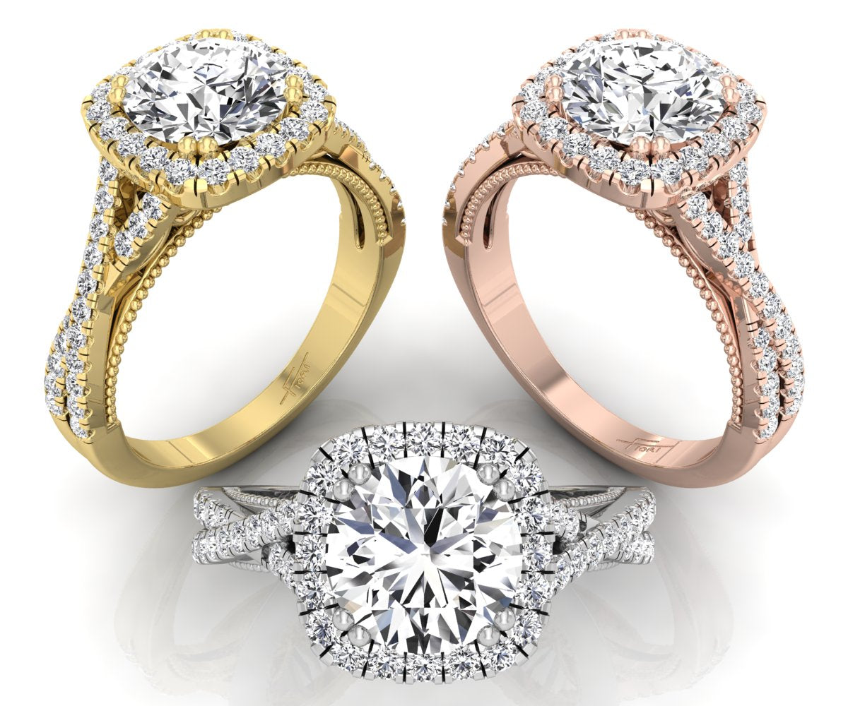 18K Halo Diamond Engagement Ring — 3 COLOR