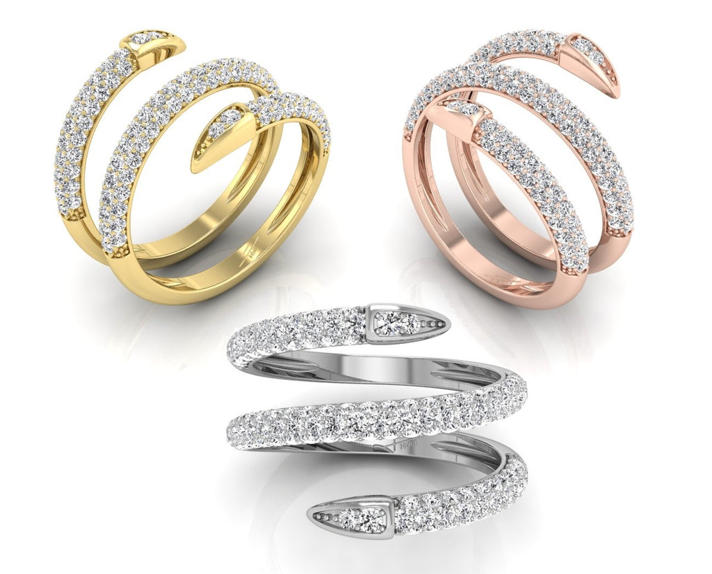 18K Spiral Pave Diamond Ring — 3 COLOR