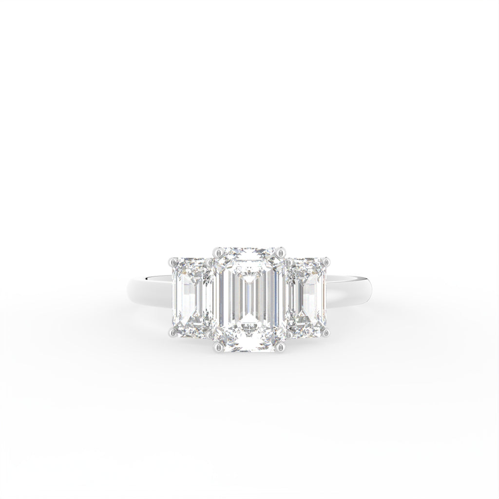 18K White Gold Trilogy Emerald Diamond Ring — TOP