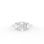 18K White Gold Trilogy Emerald Diamond Ring — TOP