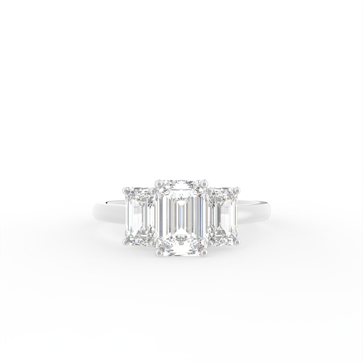 18K White Gold Trilogy Emerald Diamond Ring — TOP