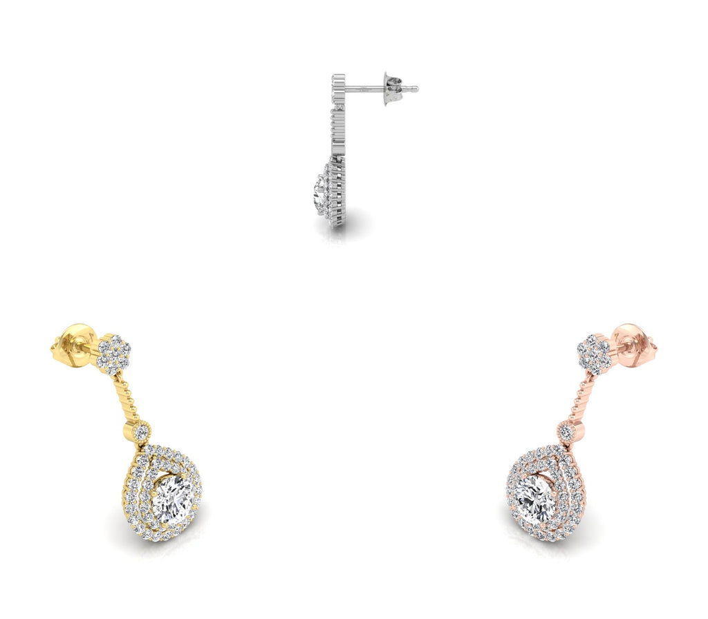 18K Drop Pear Halo Diamond Earrings — 3 COLOR