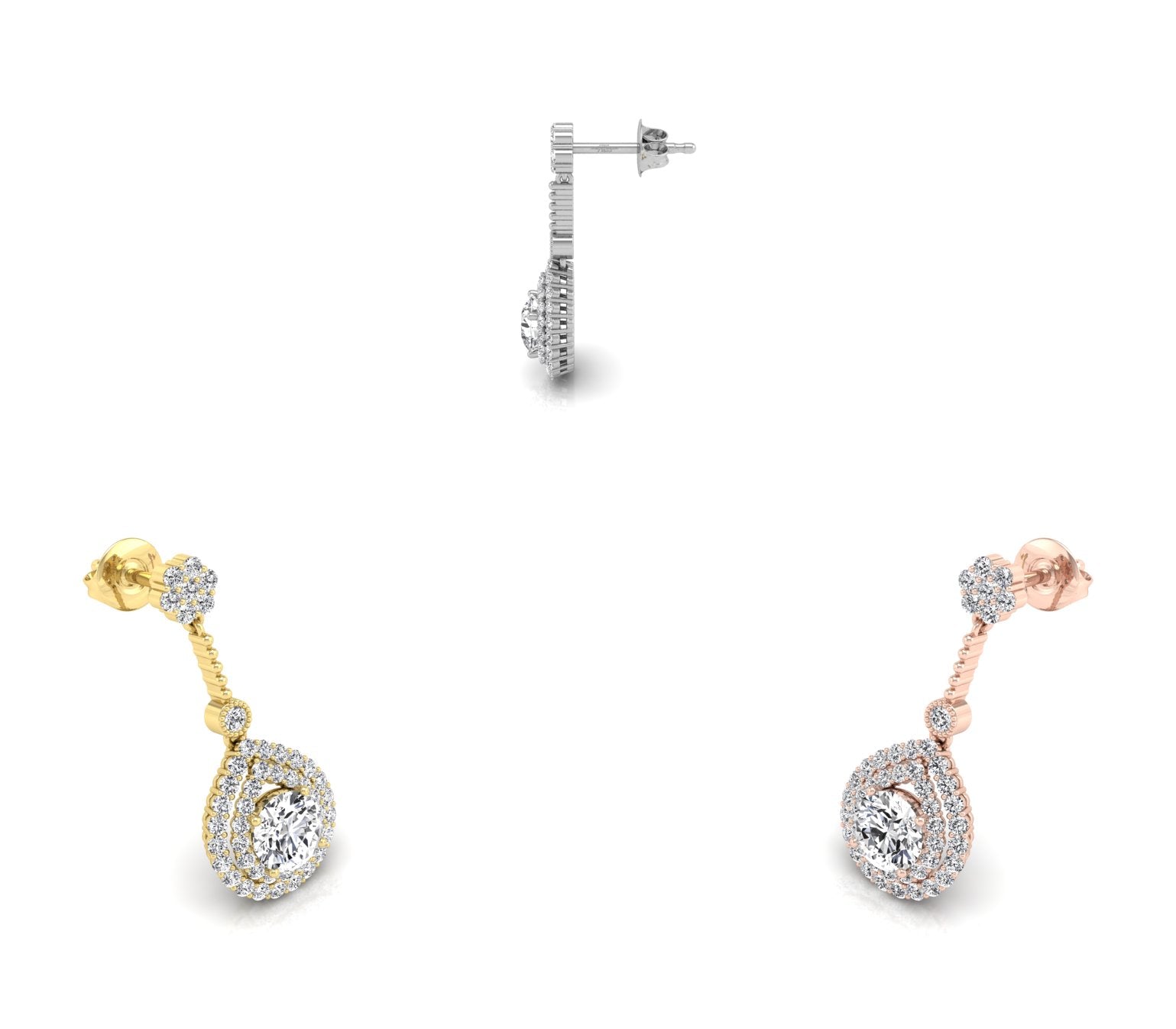 18K Drop Pear Halo Diamond Earrings — 3 COLOR