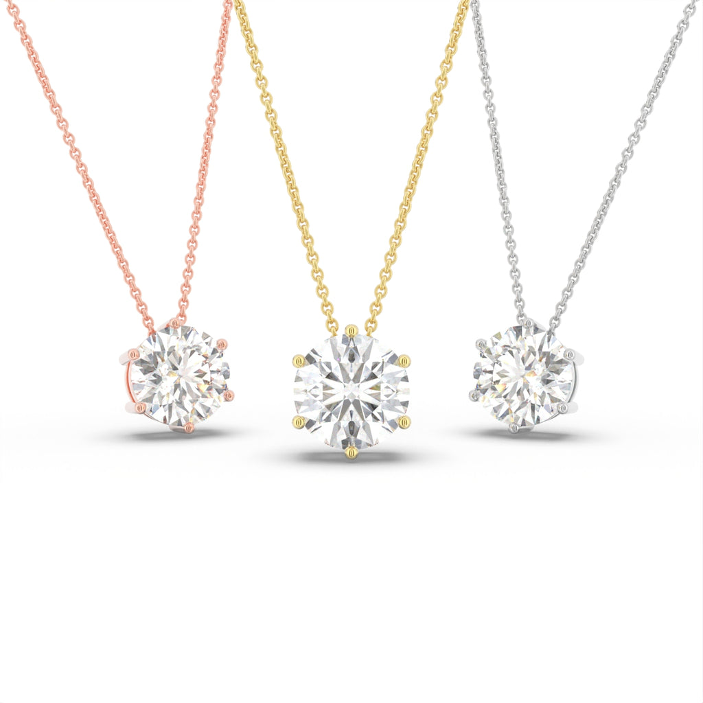 18K Round Solitaire Diamond Pendant — 3 COLOR