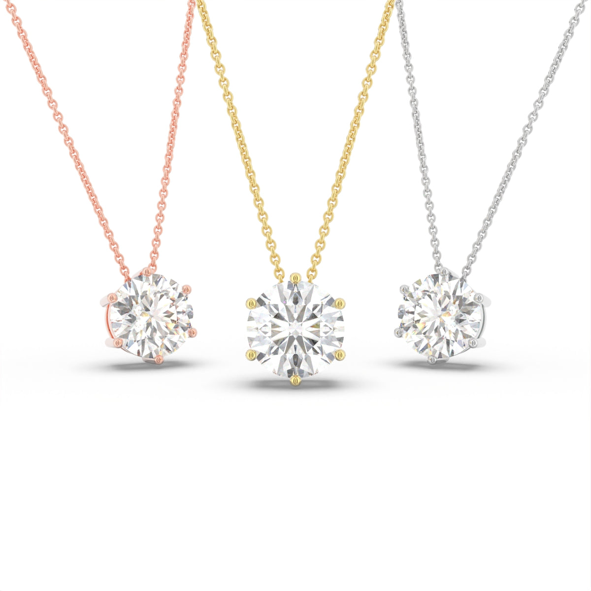 18K Round Solitaire Diamond Pendant — 3 COLOR